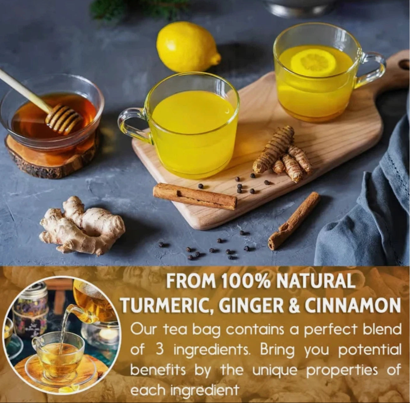 120 Premium Turmeric, Ginger, Cinnamon Blend Tea.
