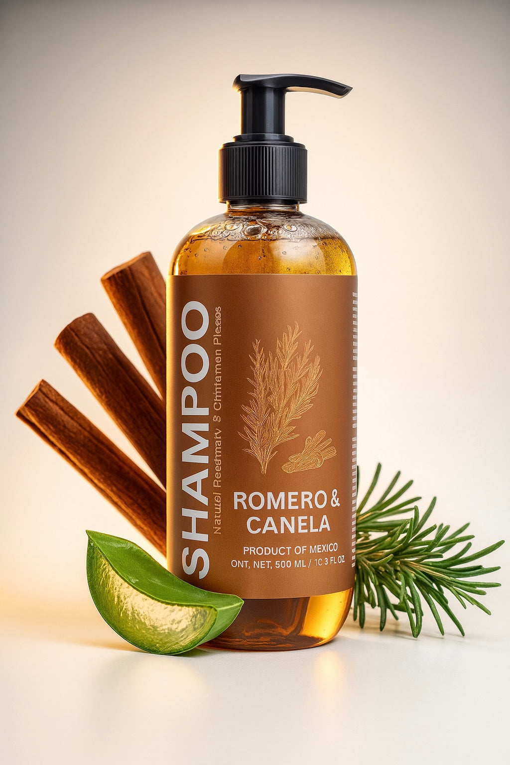 Shampoo Rosemary & Cinnamon 16.9 fl oz – Nourishes, Strengthens & Refreshes – With Real Rosemary & Cinnamon Bits – 100% Natural & Handcrafted