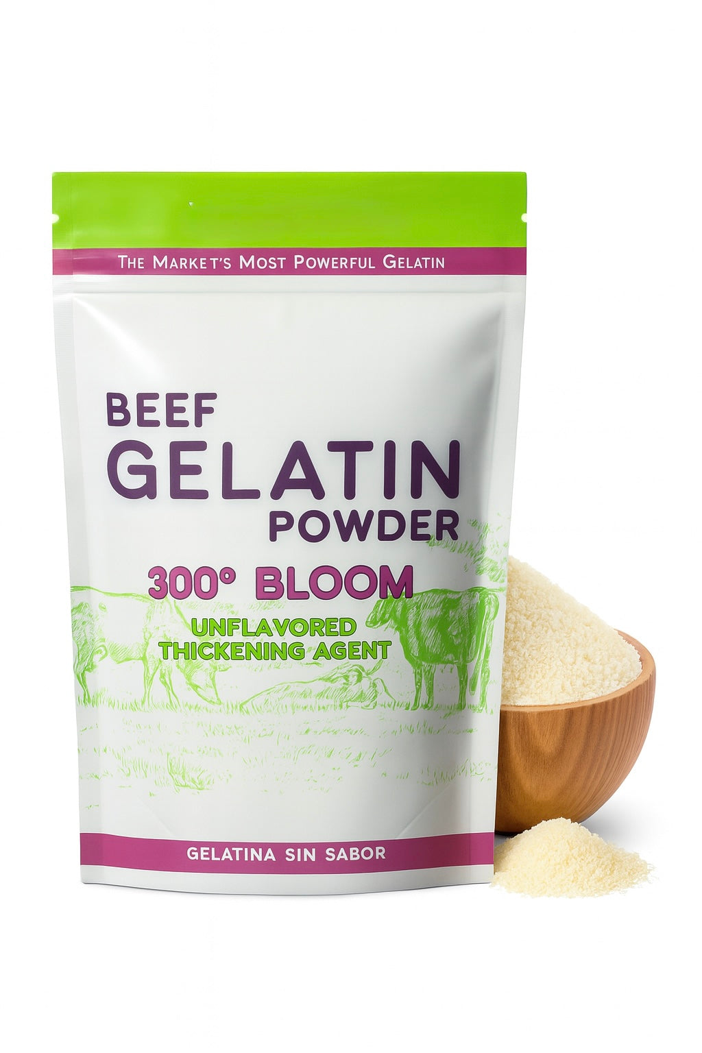 Premium unflavored 300 degrees bloom Beef Gelatin powder , thickening agent , grenetina en polvo sin sabor Natural Thickener & Stabilizer for Cooking & Baking – High Collagen Protein Source