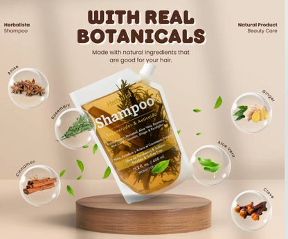 Herbalista Herbal Shampoo 400 W/ Real Pcs of Rosemary, Cinnamon, Anise, Cloves