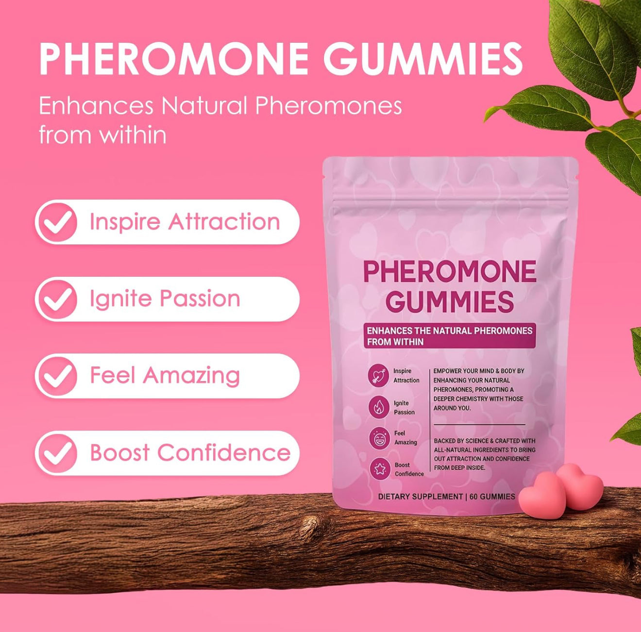 Pheromone Gummies for Women - Enhance Your Charisma - Natural Hormone Balance & Body Odor Support with Maca, Fenugreek, Beetroot, Parsley & L-Arginine – Glow from Within – 60 Vegan Gummies