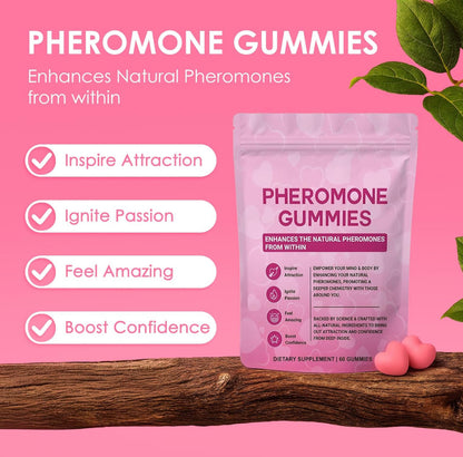 Pheromone Gummies for Women - Enhance Your Charisma - Natural Hormone Balance & Body Odor Support with Maca, Fenugreek, Beetroot, Parsley & L-Arginine – Glow from Within – 60 Vegan Gummies