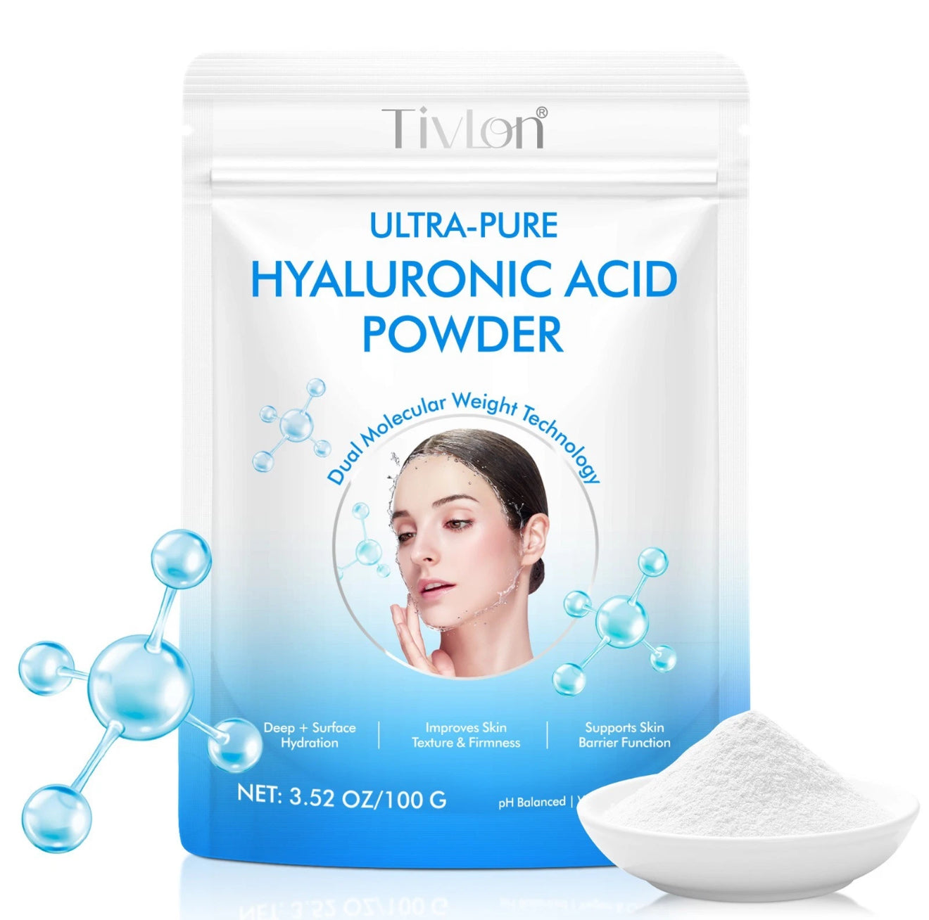 Hyaluronic Acid Powder, Hydration Elasticity Firming Skin Low Molecular Weight Organic Hyaluronic Acid Face Serum Powder 100g