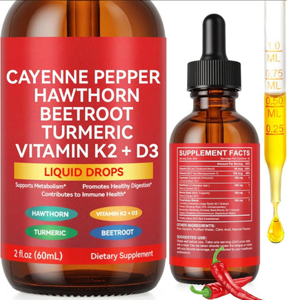 Organic Cayenne Pepper Liquid Drops with Hawthorn Berry.