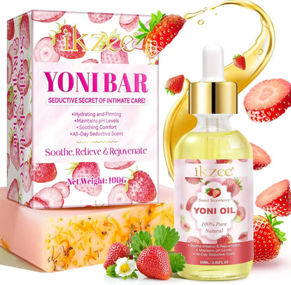 Yoni Oil and Soap Bar Set for Women, 100% Natural Feminine Intimate Deodorant.
