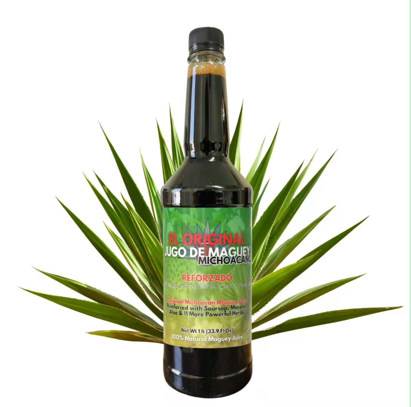 Maguey Juice - Jugo De Maguey Reforzado con Guanabana, Moronel, Cancerina, Aloe -  Michoacano Tarasco de 1 litro (33.3Fl Oz) Asado (Reinforced)