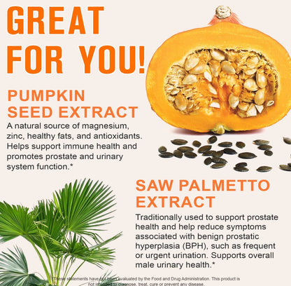 Pumpkin Seed Oil with Saw Palmetto,300 Softgels | Cold Pressed, Pure Virgin Oil, Essential Fatty Acids & Phytosterols | Supports Hair, Urinary, Bladder & Prostate Health | Non-GMO
