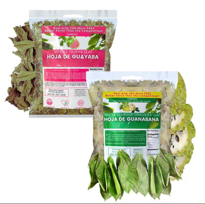 Herbal Tea Bundle - Graviola Soursop Guanabana Leaf + Guava Leaf  - Premium Whole Sun Dried  Leaves - Calidad Premium, 100% All Natural Delicious Fresh Tea | From Mexico | Premium Wildcrafted.