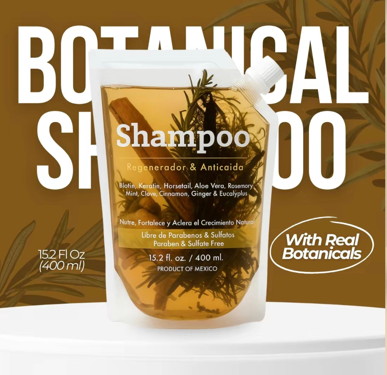 Herbalista Herbal Shampoo 400 W/ Real Pcs of Rosemary, Cinnamon, Anise, Cloves