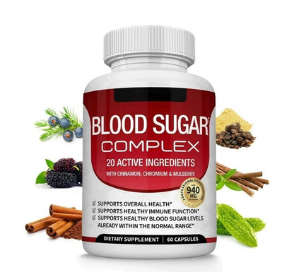 Blood Sugar Complex Supplement – Supports Healthy Glucose Levels with Cinnamon, Chromium & Bitter Melon ，20 Active Ingredients，Non-GMO, 60 Capsules (1pcs)