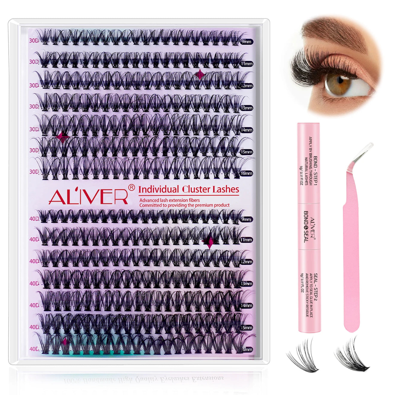 Lash Extension Kit DIY 280pcs Lash Clusters Eyelash Extension Kit, 9-16mm 30D 40D Individual Lashes Kit with Lash Bond and Seal, Lash Tweezers for Self Use (30D&40D, 0.07D, 9-16mm, Kit)