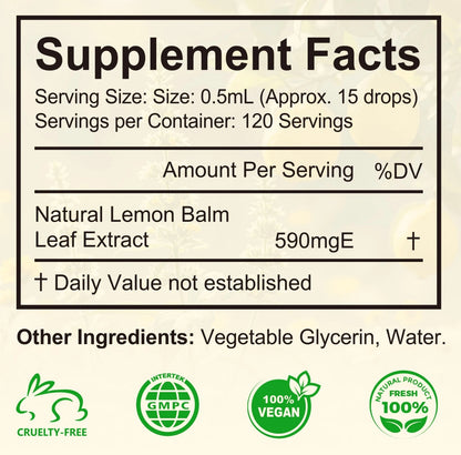 Lemon Balm - Pure Formula, Easily Absorbed for Relaxation, Organic Lemon Balm Drops for Man and Woman 2 Oz – Premium Quality