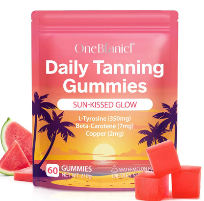 Tanning Gummies, Daily Tanning Gummies with Astaxanthin, Lycopene & Beta Carotene for Skin Health & Glow, Vegan, Non-GMO, Watermelon Flavor, 60 Count