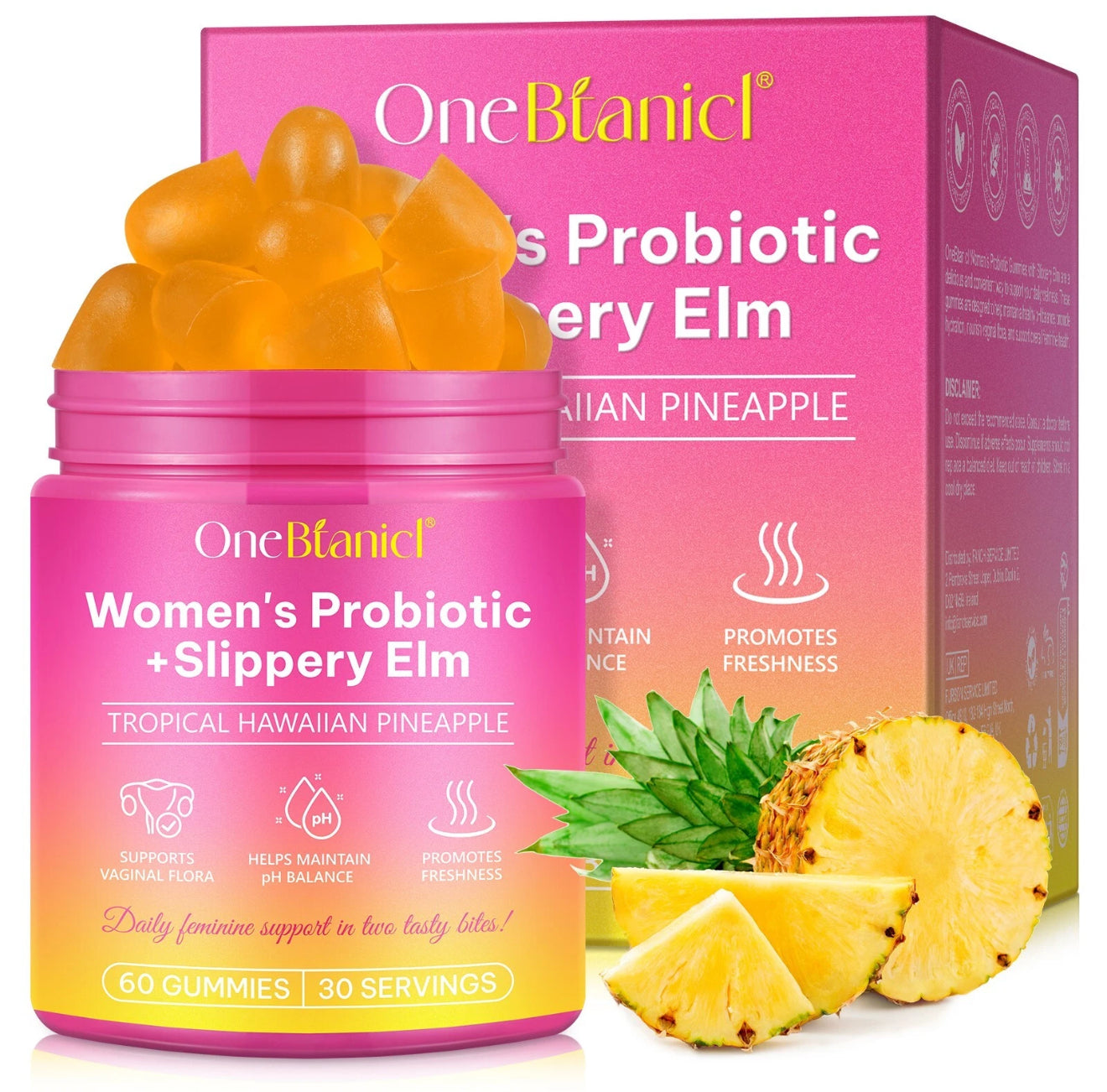 Feminine Probiotics Gummies for Women – Tropical Pineapple Flavor | Supports pH Balance, Digestive & Immune Health | with Slippery Elm | 60 Gummies Healthcare Natural Dietary Bathroom – Digestive & Feminine Health Support