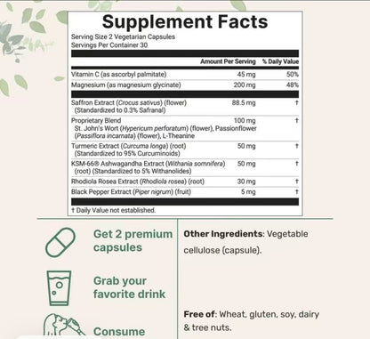 Saffron Extract Advanced Supplements 60 Veggie Capsules 10-in-1 with Saffron US