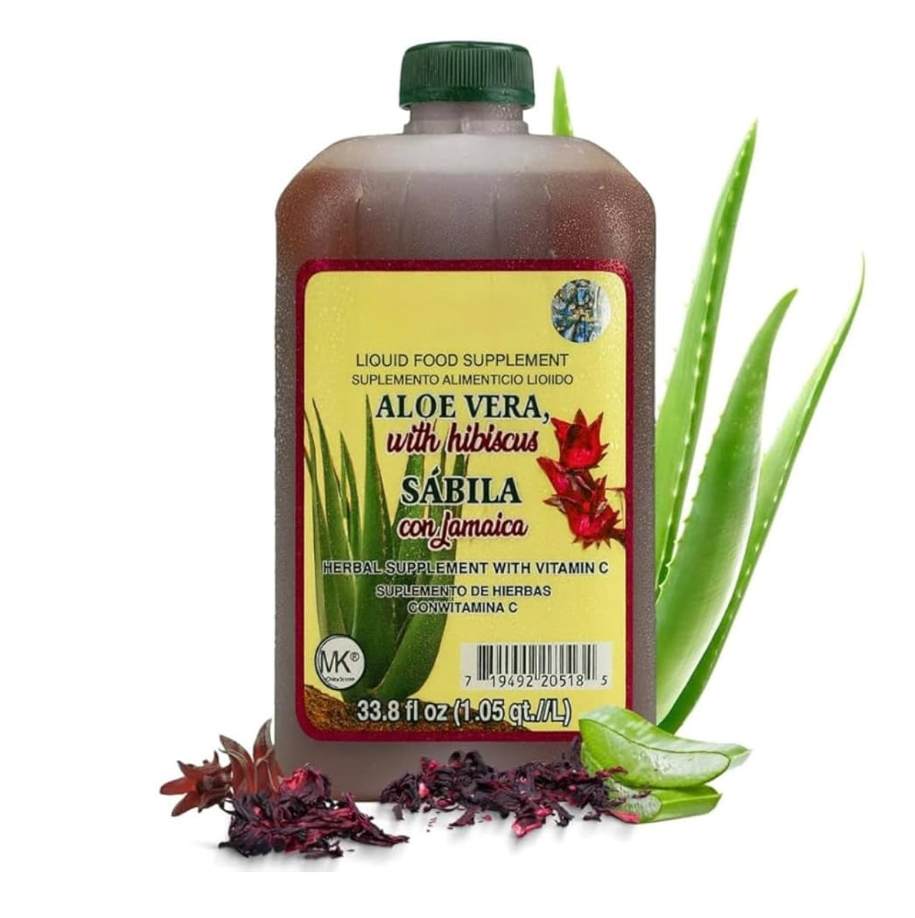 PROSA Aloe Vera, Hibiscus (Jamaica) Herbal Supplement – 33.8 fl oz (1.05 qt / 1L) – with Vitamin C for Digestive & Immune Support