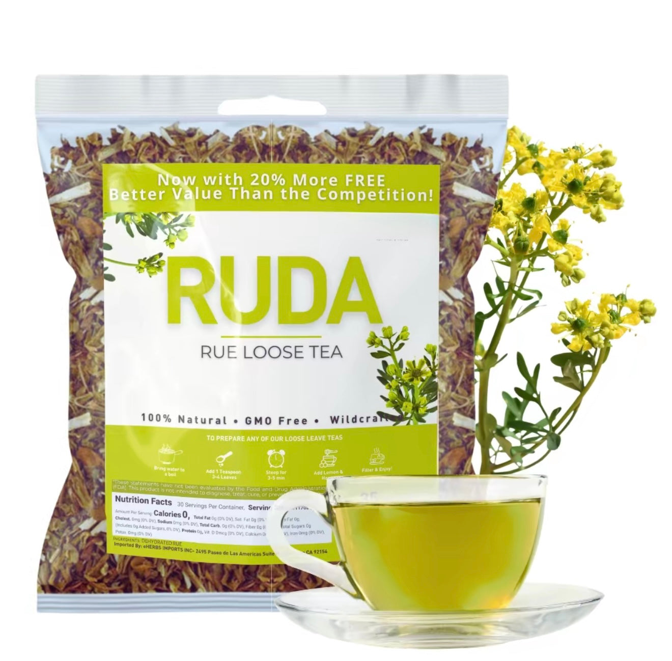 5oz Ruda Seca Té – Rue Dried Herbs Tea – – Ruta Graveolens Loose Leaf – Traditional Herbal Infusion – 100% Natural, Wildcrafted, Vegan, Non-GMO