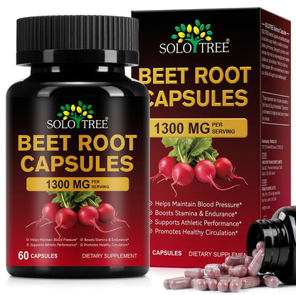 Beet Root Capsules 1300mg - Beetroot Supplement for Healthy Circulation, Energy & Endurance - Non-GMO, Vegan, Beet Extract - 60 Capsules