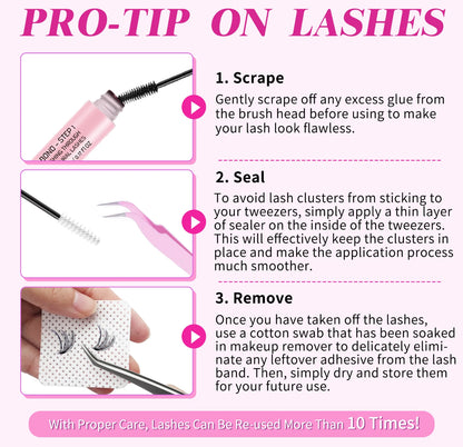 Lash Extension Kit DIY 280pcs Lash Clusters Eyelash Extension Kit, 9-16mm 30D 40D Individual Lashes Kit with Lash Bond and Seal, Lash Tweezers for Self Use (30D&40D, 0.07D, 9-16mm, Kit)