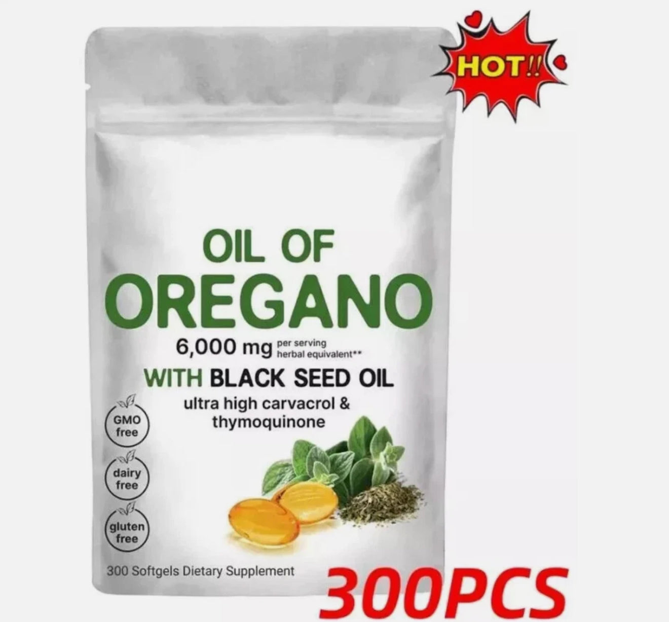 Oregano Oil Capsules, 2 in 1 6000mg Oil of Oregano with Black Seed Oil, Oregano Oil Supplement Capsules, Immune, Digestive Support & Antioxidant, Non-GMO, Gluten Free