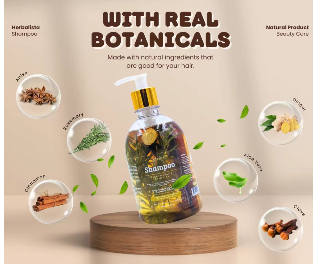 Herbalista Herbal Shampoo 1000ml W/ Real Pcs of Rosemary, Cinnamon, Anise Cloves