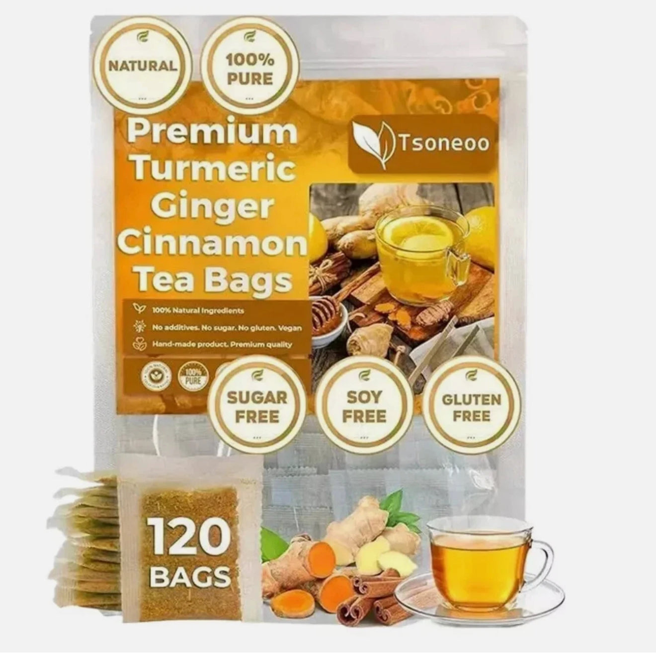 120 Premium Turmeric, Ginger, Cinnamon Blend Tea.
