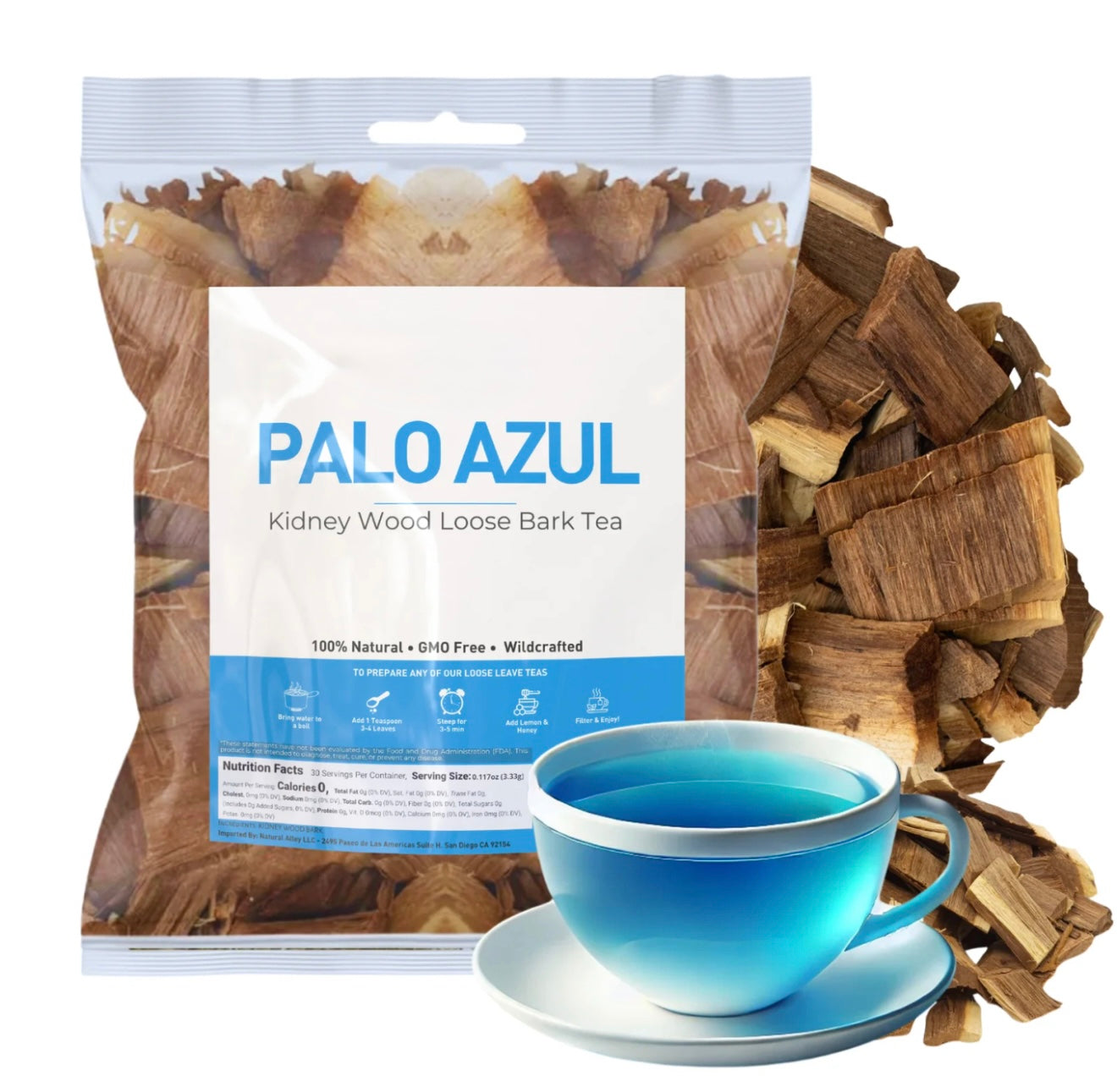 VIRAL Palo Azul  Herbal Tea | Kidneywood (Blue Stick) Te Herbal | | Wildcrafted Kidney Wood Tea | All Natural Tea, non-GMO. Imported from Mexico  8oz