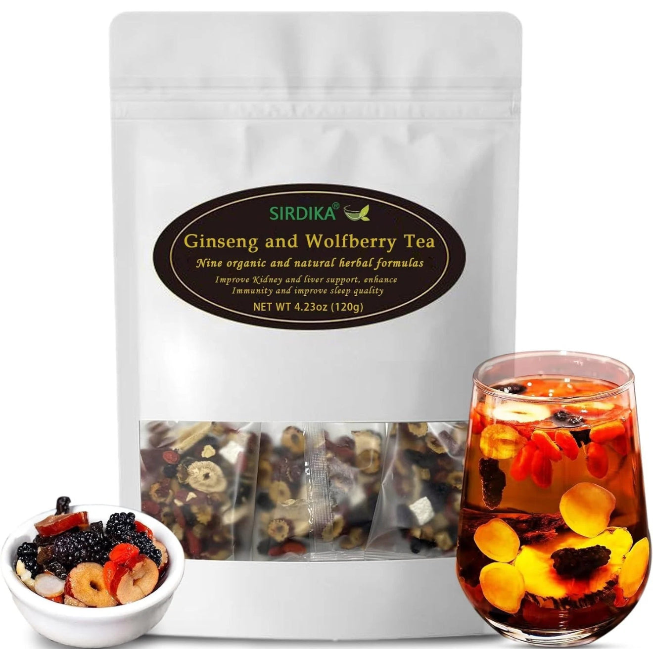 Kidney Tea - Ginseng and Wolfberry Tea, Ginseng Nine Treasure Tea, Men's Health Tea Herbal 9 Precious Ingredients Formula, Natural Organic Kidney Cleanse Detox Tea for Women & Men (1Bag(12pcs))