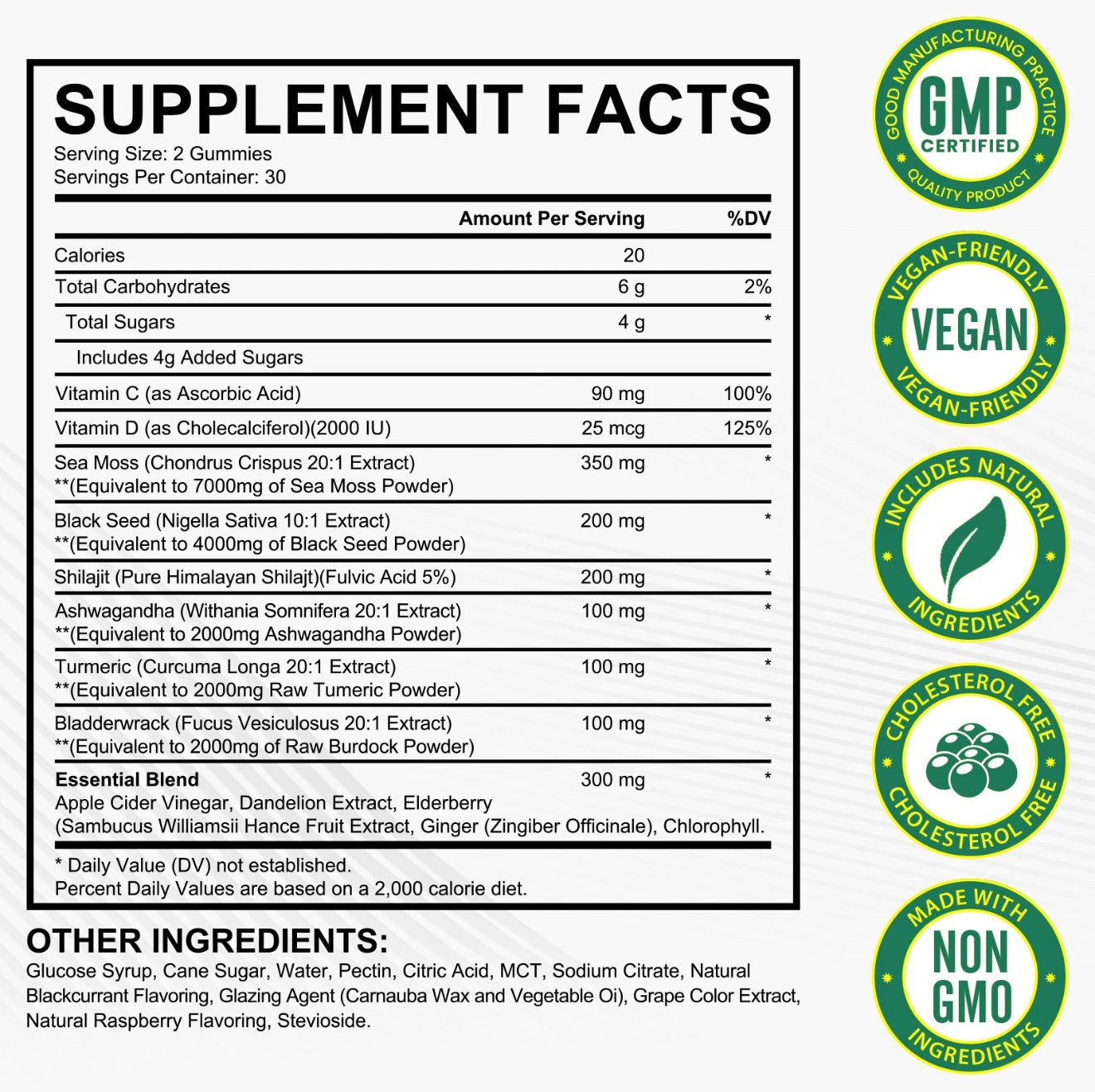 20in1 Sea Moss, Bladderwrack , Black Seed Oil, Ashwagandha, Turmeric, Ginger, Shilajit Gummies – Premium Quality
