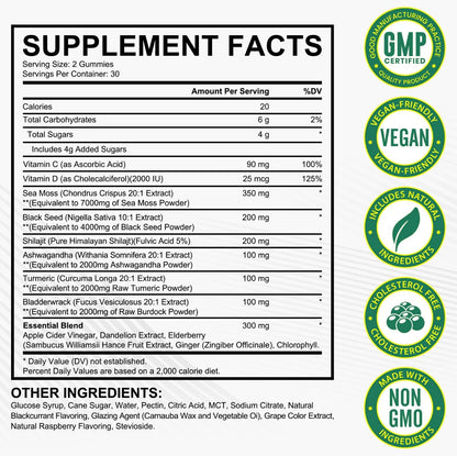 20in1 Sea Moss, Bladderwrack , Black Seed Oil, Ashwagandha, Turmeric, Ginger, Shilajit Gummies – Premium Quality