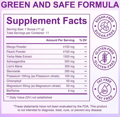 Yerba Mate Instant Tea Powder – Super Yerba for Reduce Brain Fod, Gut Health, Relaxation and Focus, Sugar-Free, Ideal for Health Enthusiasts, Traditional Argentina Yerba Mate Peach Mango Magic