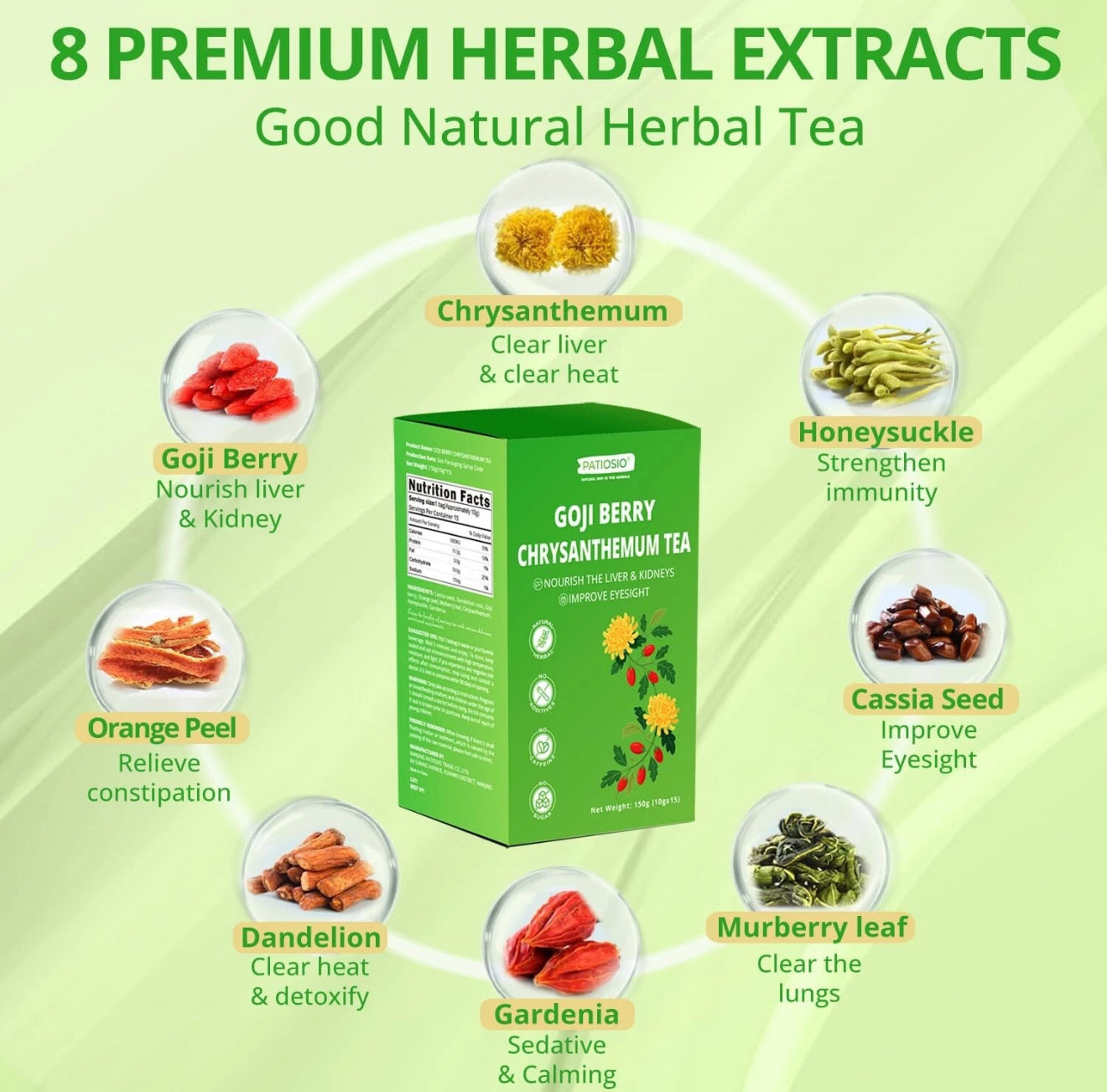 Goji Berry Chrysanthemum Tea for Liver Health - Dandelion Wolfberry Tea Loose Leaf (1Box,15 Bags).