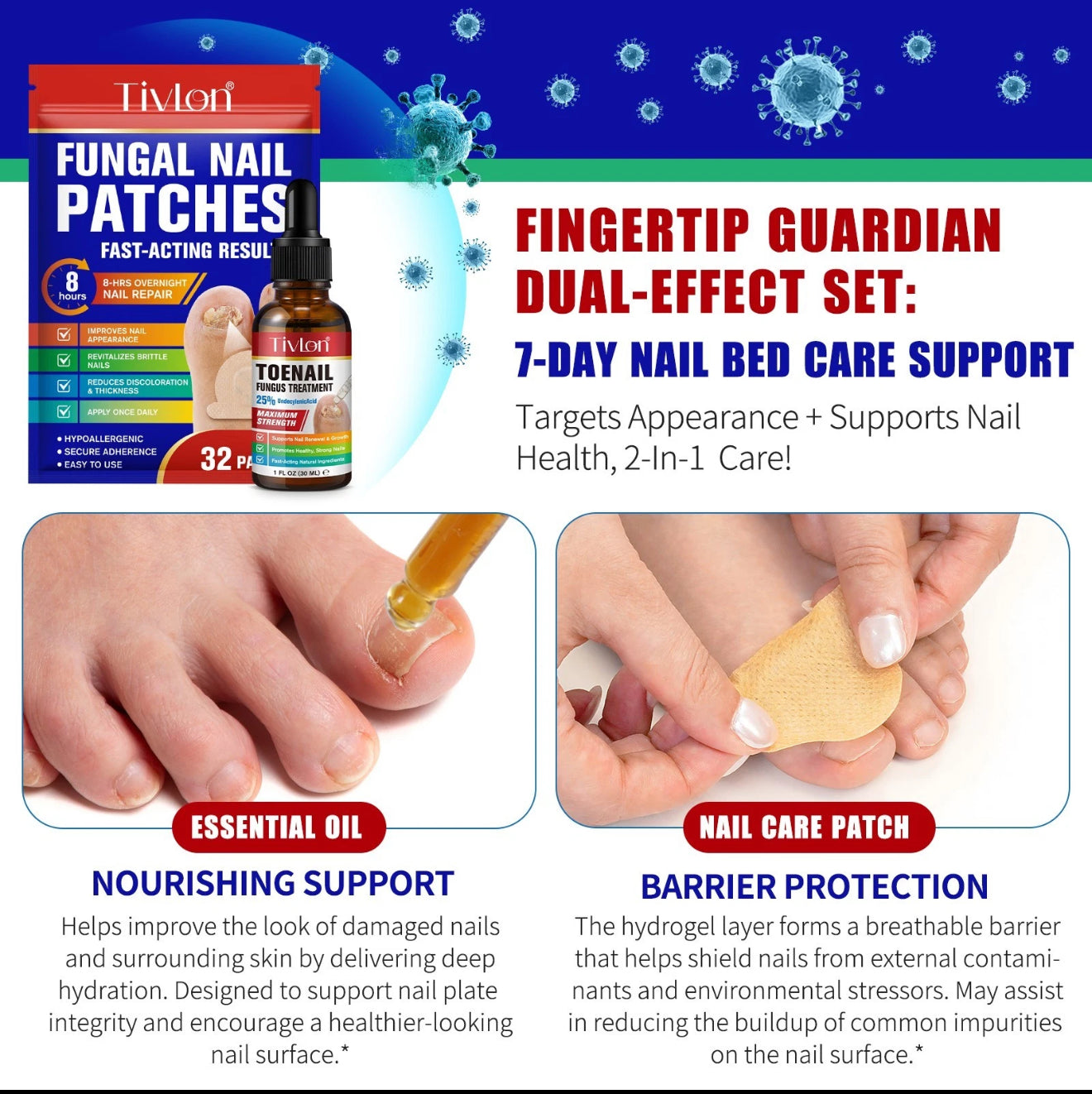32PCS Nail Fungus Treatment For Toenails Nail Repair & Fungal Patches + OIL SET