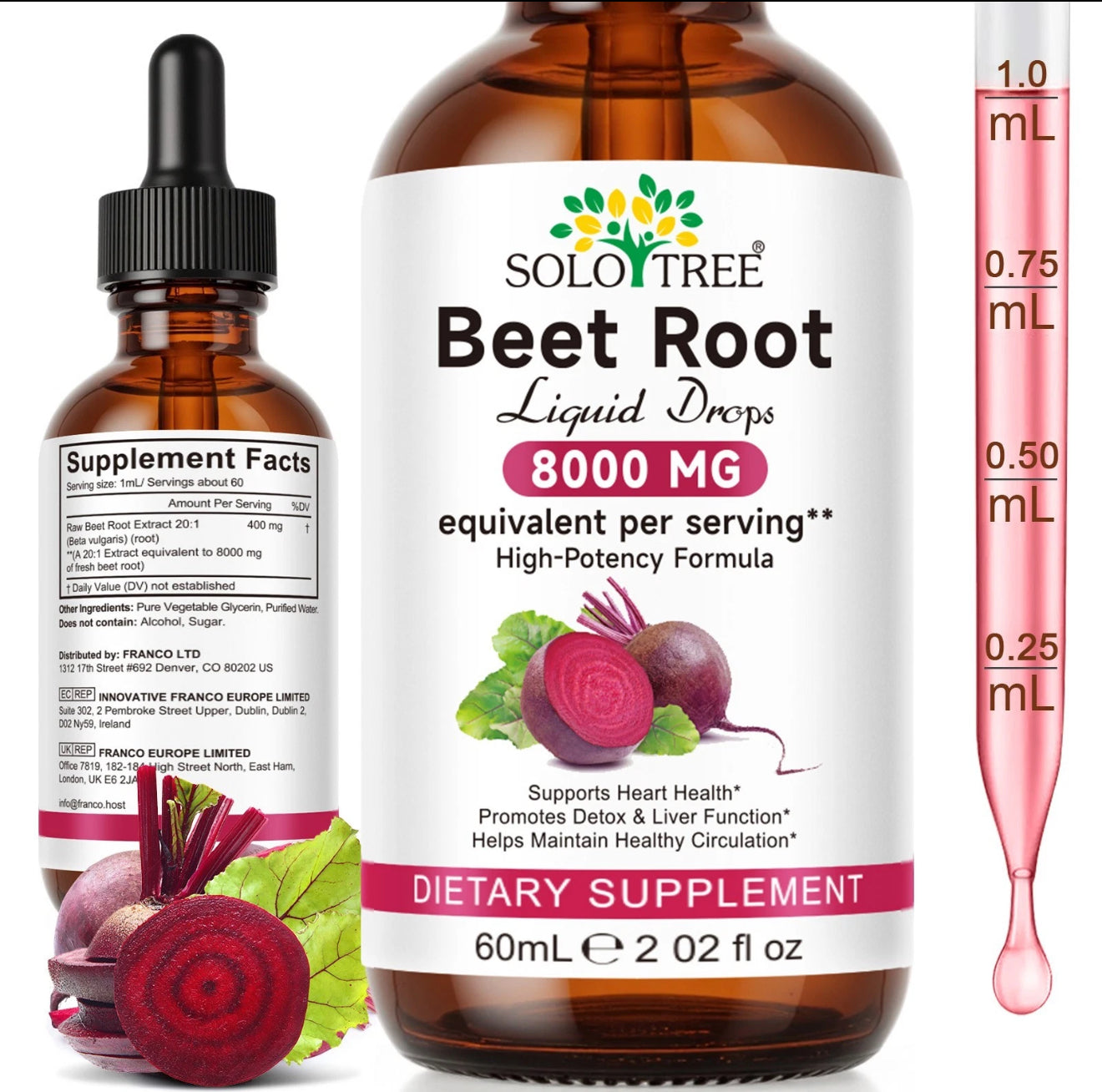 Wild & Organic Beet Root Extract Drops - 8000 mg Fresh Beetroot Extract Equivalent - Extract 20:1 - Liquid Red Beets Supplements - 400 mg per Serving - Vegan, Alcohol & Sugar-Free - 4 fl oz