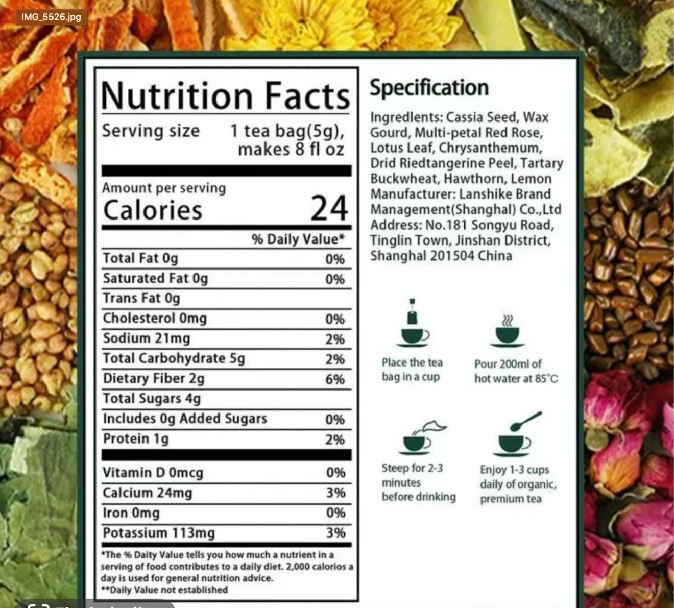 Winter Melon Lotus Leaf Tea Chrysanthemum Herbal Tea- 9 Ingredients Natural Blend Formula Tea- 25 Bags Oil Reducing Tea , Oil Cleansing Tea , renal tea