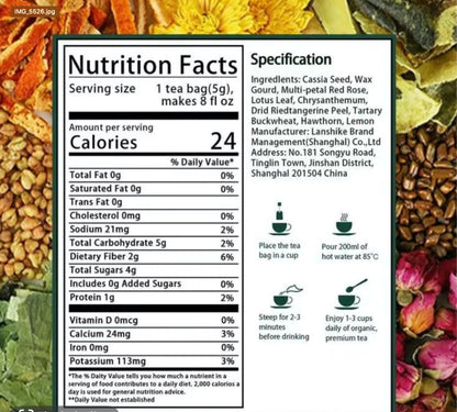 Winter Melon Lotus Leaf Tea Chrysanthemum Herbal Tea- 9 Ingredients Natural Blend Formula Tea- 25 Bags Oil Reducing Tea , Oil Cleansing Tea , renal tea