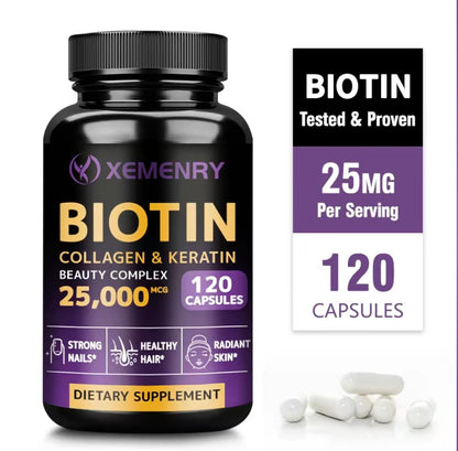 Biotin Collagen & Keratin 25,000mcg - for Hair, Skin, Nails, Bones &Joint