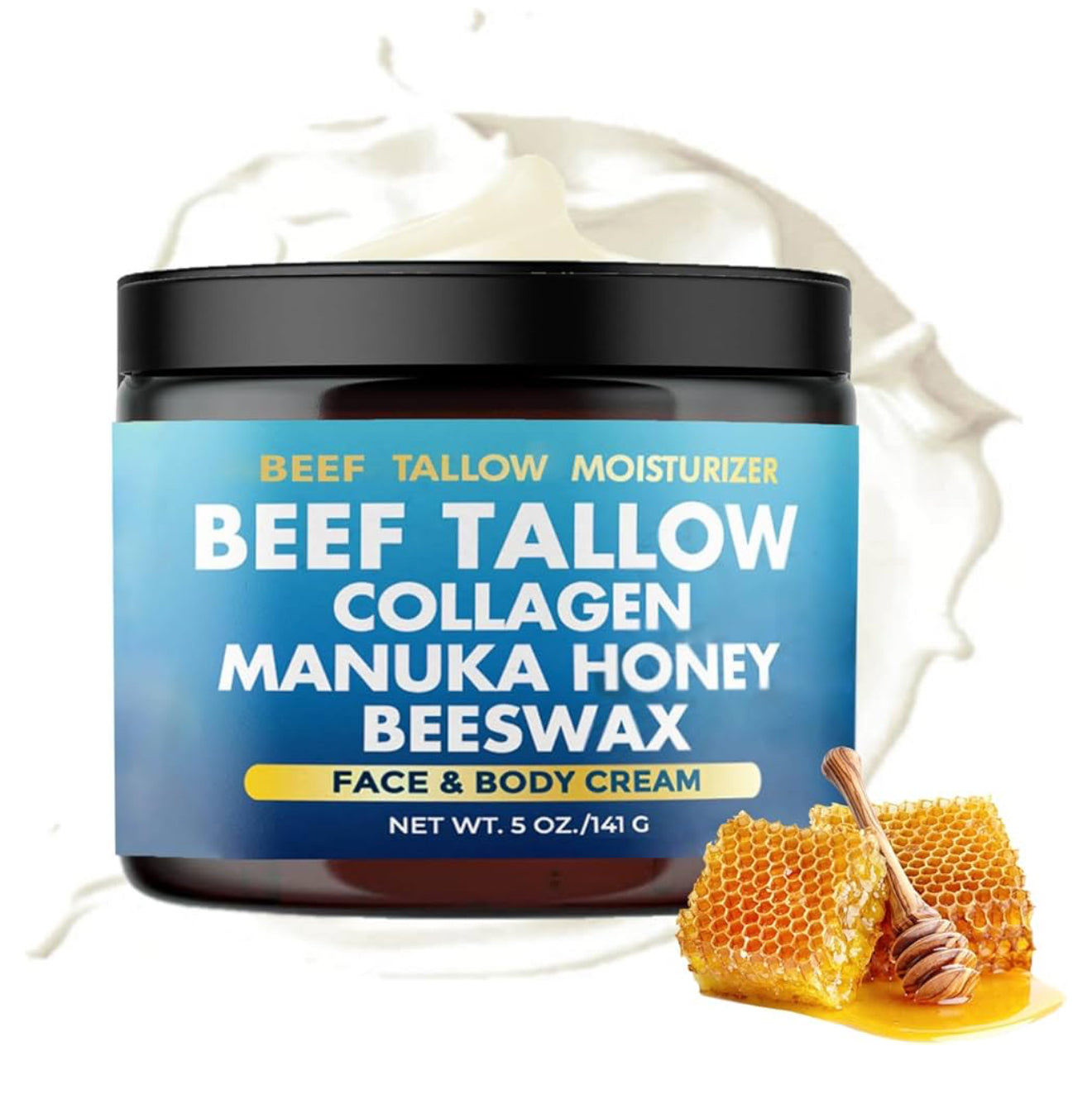 Beef Tallow Collagen Manuka Honey Beeswax, Beef Tallow For Skin, Natural Beef Tallow Moisturizer for Skin.