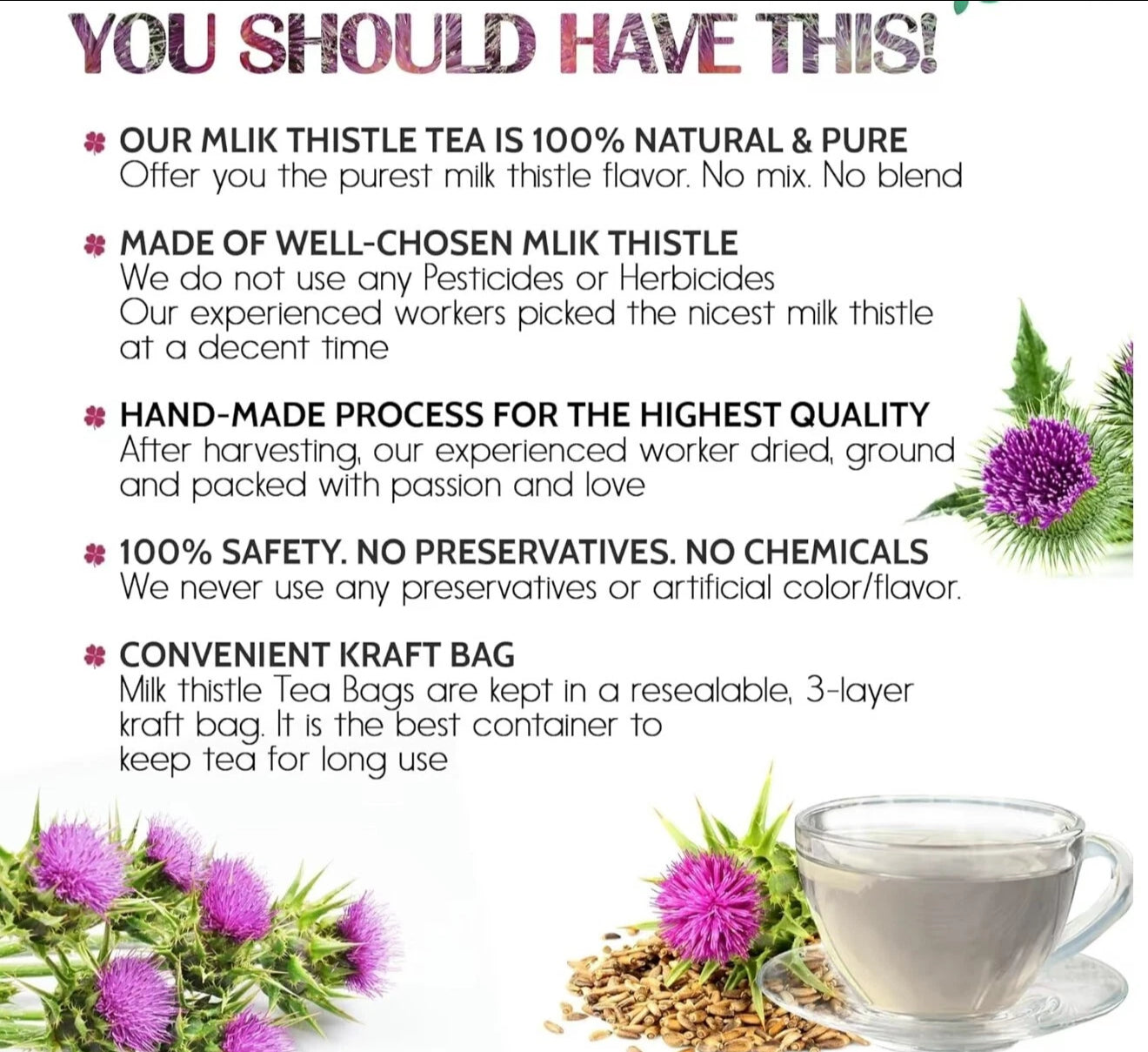 Premium 75 Milk Thistle Tea Bags, 100% Natural & Pure from Milk Thistle Seeds. Milk Thistle Seed Herbal Tea. Made with Natural Material Tea Bags. No Sugar, No Caffeine, No Gluten, Vegan. – Liver Detox & Wellness Herbal Tea