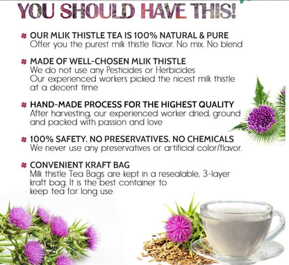 Premium 75 Milk Thistle Tea Bags, 100% Natural & Pure from Milk Thistle Seeds. Milk Thistle Seed Herbal Tea. Made with Natural Material Tea Bags. No Sugar, No Caffeine, No Gluten, Vegan. – Liver Detox & Wellness Herbal Tea
