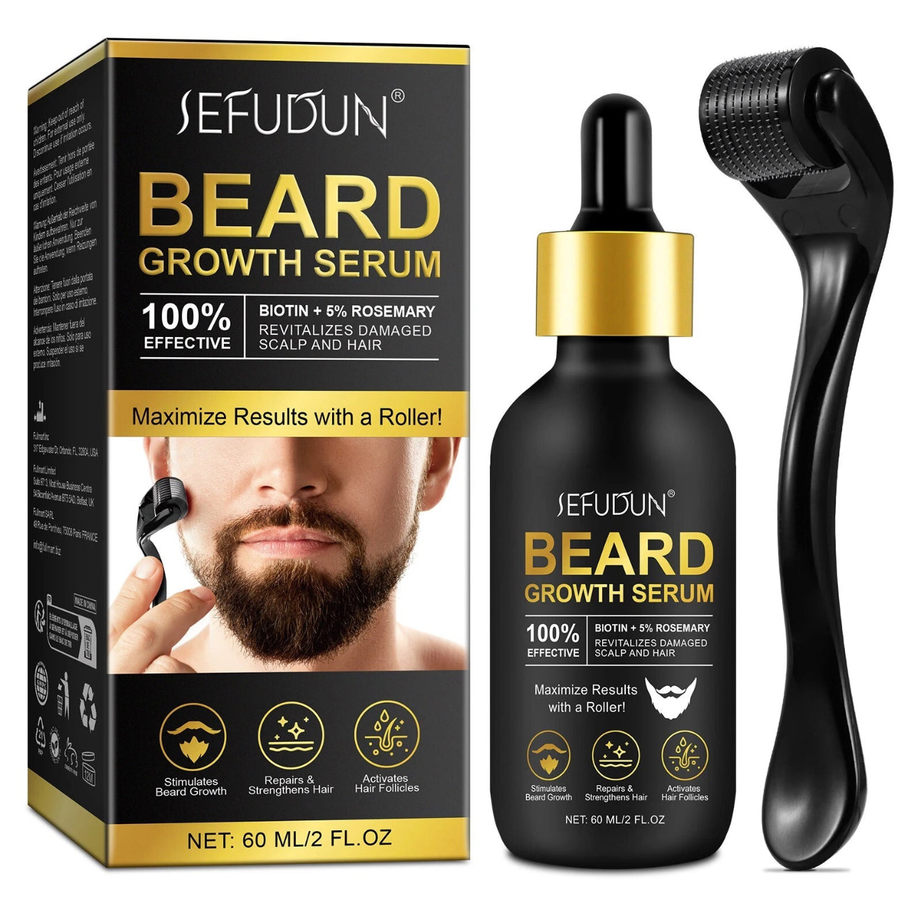 Beard Growth Oil and roller with Rosemary Oil  5% Hair growth oil and beard growth serum rapid growth , can be used for hair and beard biotin oil