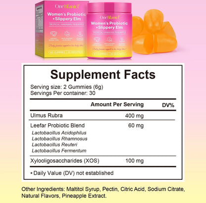 Feminine Probiotics Gummies for Women – Tropical Pineapple Flavor | Supports pH Balance, Digestive & Immune Health | with Slippery Elm | 60 Gummies Healthcare Natural Dietary Bathroom – Digestive & Feminine Health Support
