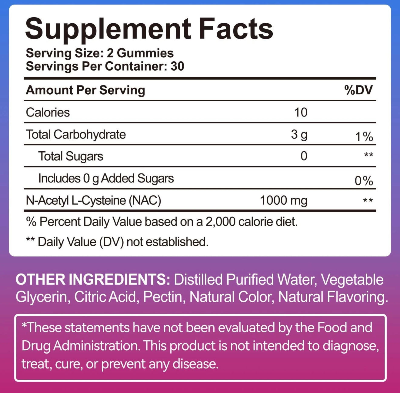 NAC Supplement - NAC Gummies 1000mg Per Serving | N-Acetyl L-Cysteine Supports Immune System Health | NAC Provides Antioxidant Support | NAC Supplement Gummies Sugar-Free - 60 Gummies