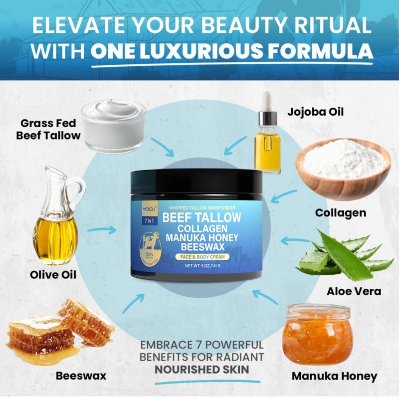 Beef Tallow Collagen Manuka Honey Beeswax, Beef Tallow For Skin, Natural Beef Tallow Moisturizer for Skin.