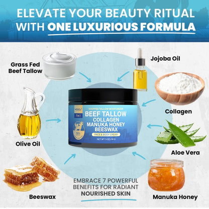 Beef Tallow Collagen Manuka Honey Beeswax, Beef Tallow For Skin, Natural Beef Tallow Moisturizer for Skin.