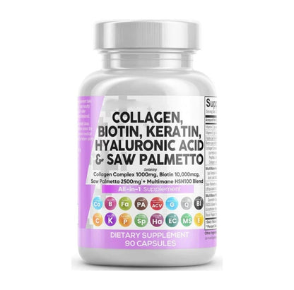 Collagen Pills Biotin Keratin Saw Palmetto Hyaluronic Acid - Hair Skin and Na...
