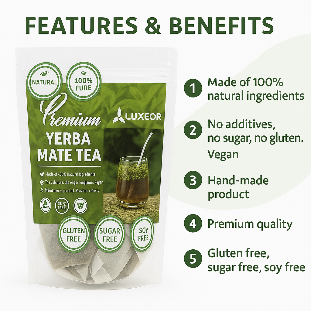 Yerba Mate Tea - Super Calm Yerba Mate - Low Sugar Content, Clean Energy with No Crash - Stay Refreshed and Focused Throughout the Day - Ideal for Health Enthusiasts - 40 TEA BAGS