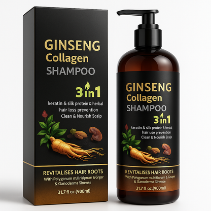 900ML X-large Ginseng Collagen Shampoo 3-in-1 with Ginger extract  | Hair Loss Prevention with Keratin & Silk Protein | Strengthens & Revitalizes Hair Roots for Thicker, Healthier Hair