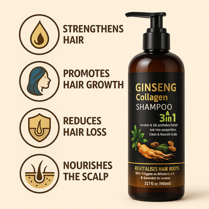 900ML X-large Ginseng Collagen Shampoo 3-in-1 with Ginger extract  | Hair Loss Prevention with Keratin & Silk Protein | Strengthens & Revitalizes Hair Roots for Thicker, Healthier Hair