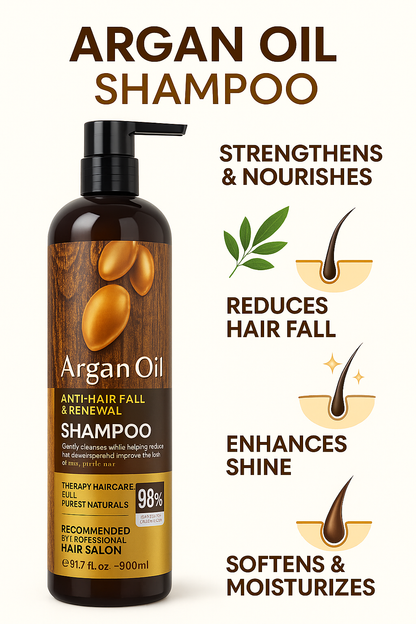 900ML Large Argan Hair Growth Shampoo - Sulfate Free - Treatment for Hair Loss, Hair Thinning shampoo & Regrowth shampoo - Men & Women - Infused with Biotin, Argan Oil, Keratin, Caffeine